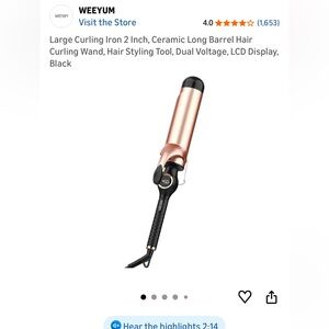 NIB Weeyum Large Curling Iron 2" Ceramic Long Barrel Hair Styling Tool Black